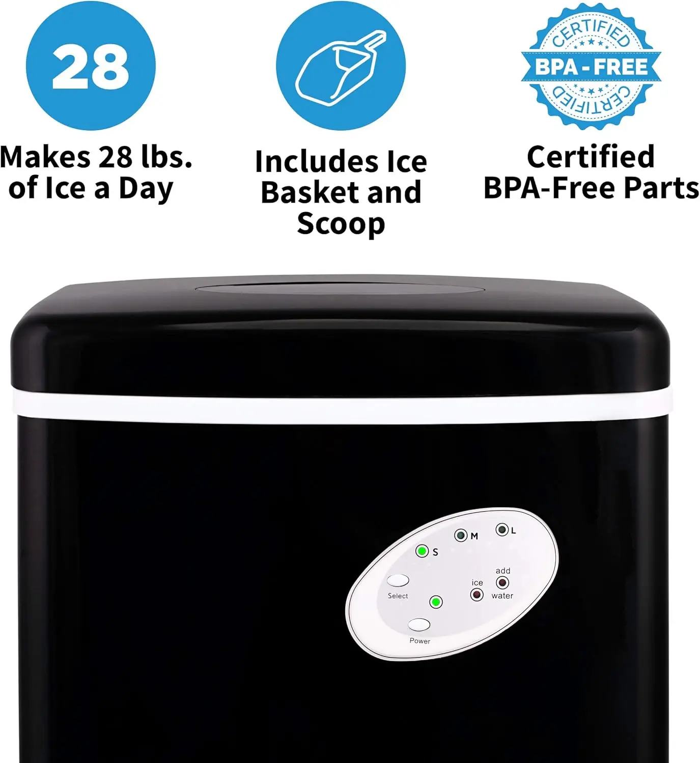 Top Ice Maker Machine (Black), Compact Automatic Ice Maker, Cubes Ready in 6 Minutes, 28 Pounds in 24 Hours - Perfect for Home/K