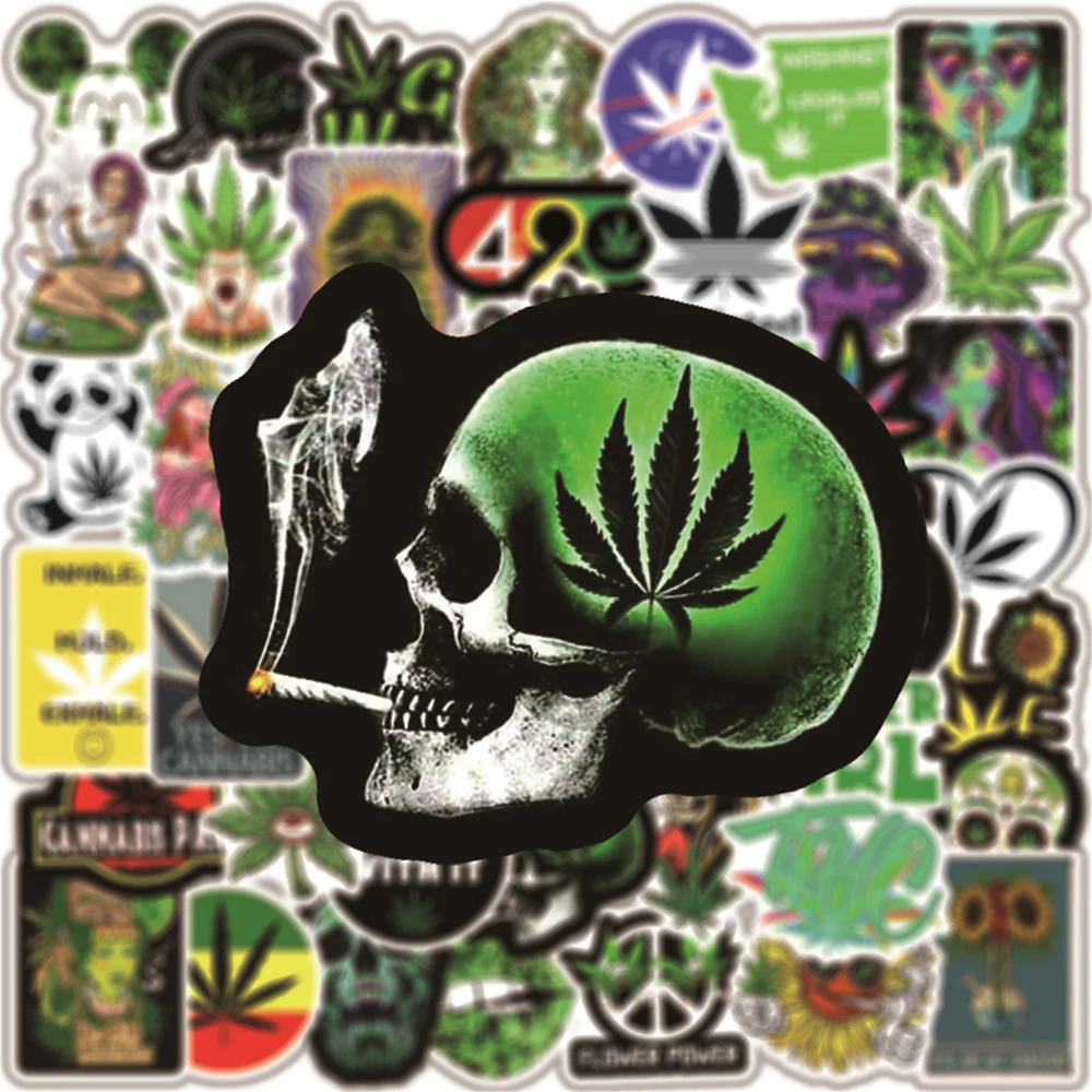 10/30/50/100PCS Characters Leaves Weed Stickers Funny Smoking Graffiti Sticker DIY Skateboard Helmet Fridge Cartoon Decals Decor