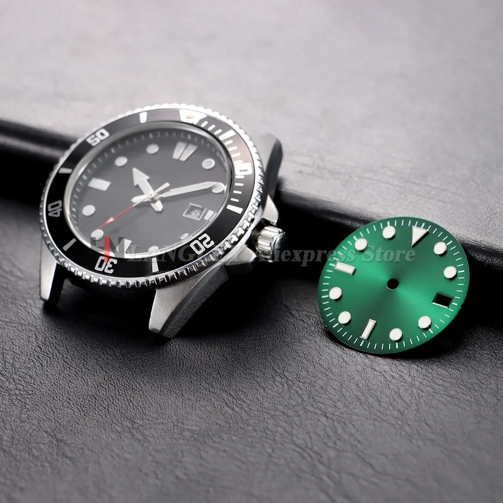 28,5 mm schwarz grün blau Zifferblatt geeignet für NH35 NH36 4R36 Uhrwerk Sonnenmuster grün leuchtend für Taucheruhr-Zubehör