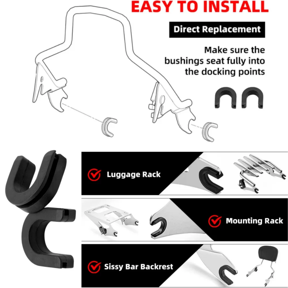Motorcycle Sissy Bar Backrest Luggage Rack Bushing Grommet Mount Bracket For Harley Touring Softail Dyna Sportail