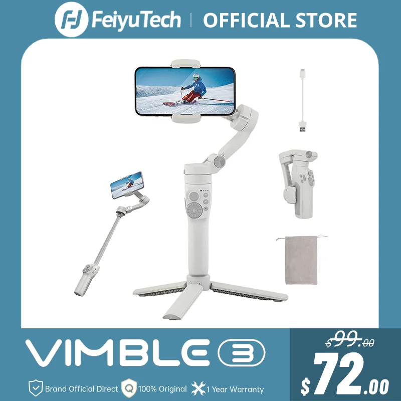 

FeiyuTech Vimble 3 официаль 3-осевой стабилизатор карданного подвеса, выдвижной, отслеживание лиц/объектов, подходит для iPhone14 13 pro/max/Plus, Samsung, OnePlus, Xiaomi, подходит для TikTok Vlog, iOS/Android