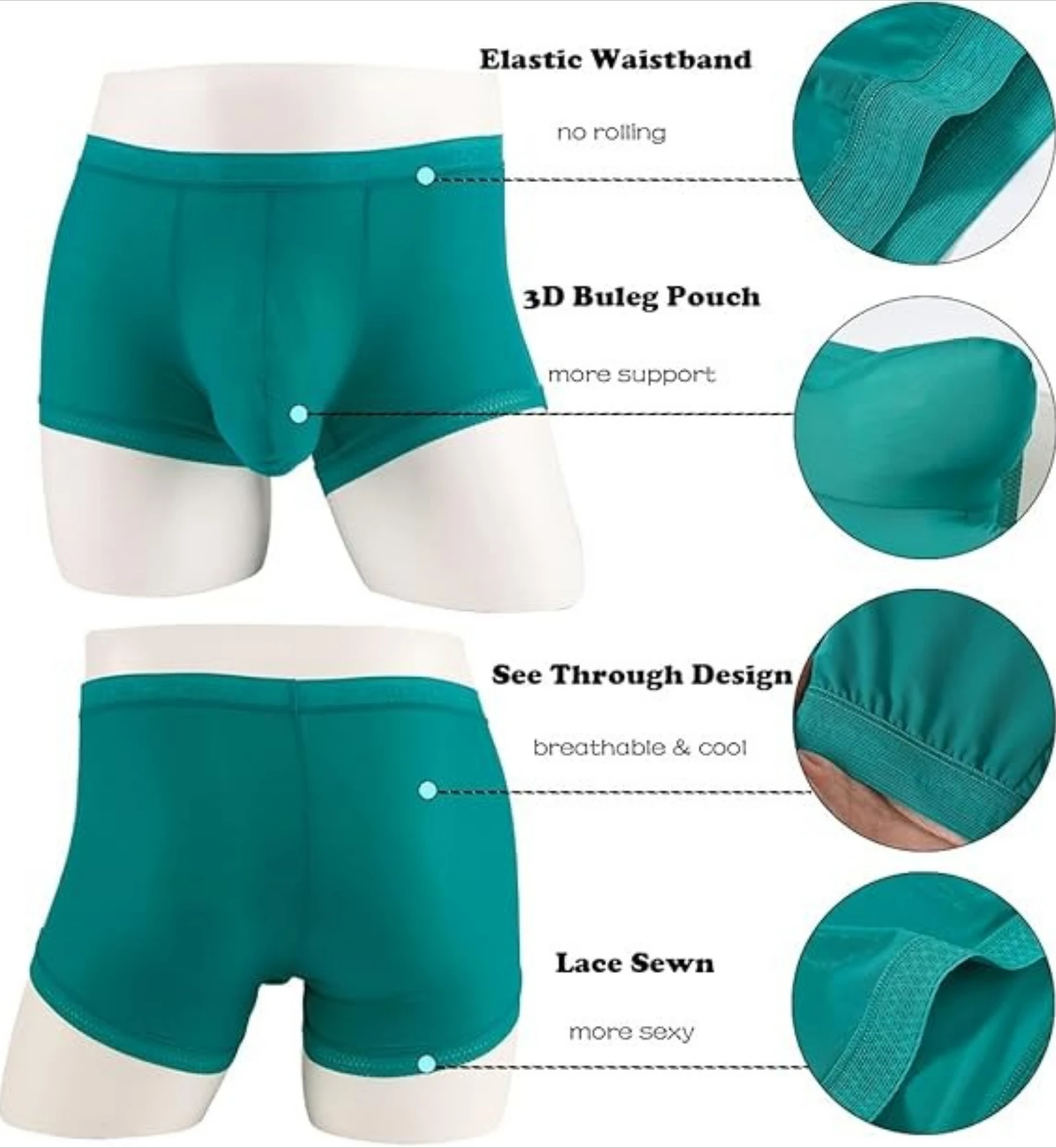 Jinshi Breathable Ice Silk Men's Boxer Briefs See-Through Underwear Trunk Transparent Stretch