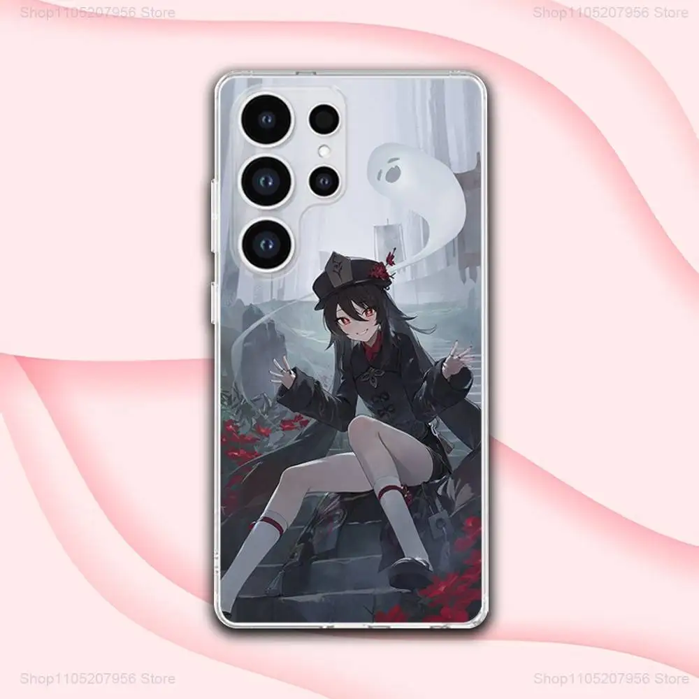 Casing Ponsel Game G-genshin HuTao untuk Samsung A30,71,51,S9,10,20,Ultra,FE,Lite,S25,24,22,23,21,PIus, Transparan, Silikon