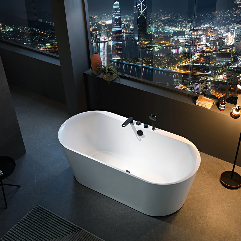 

White Acrylic Freestanding Walk-In Bathtub Design Modern Whirlpool Whirlpool Bath Tub with Faucet