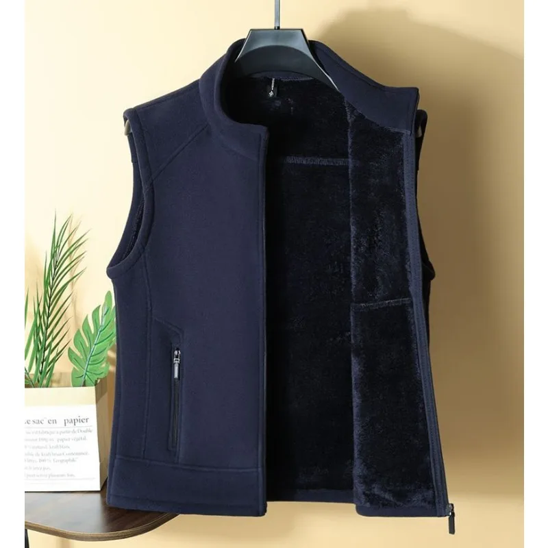 

Solid Color Zipper Cardigan Pocket Vest Casual Men's Autumn and Winter Stand Collar Loose Sleeveless Jacket Top