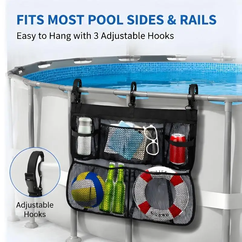 Poolside Hanging Storage Bag with Separate Pockets, Clip On Holder for Goggles, Bottles and Swim Gear Cleanup A2UB