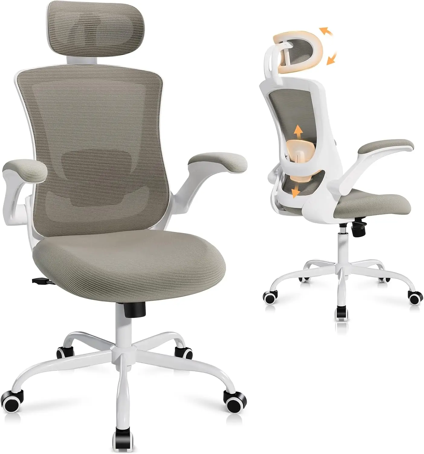 

Ergonomic Office Chair with Adjustable Lumbar Support & Headrest, High Back Mesh Desk Chair with Flip-Up Armrests, Breathable