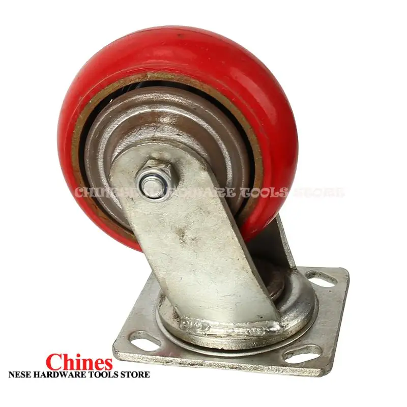 Rodízio plano universal vermelho de 5 polegadas – Roda industrial resistente com superfície de nylon e núcleo de ferro para manuseio de equipamentos