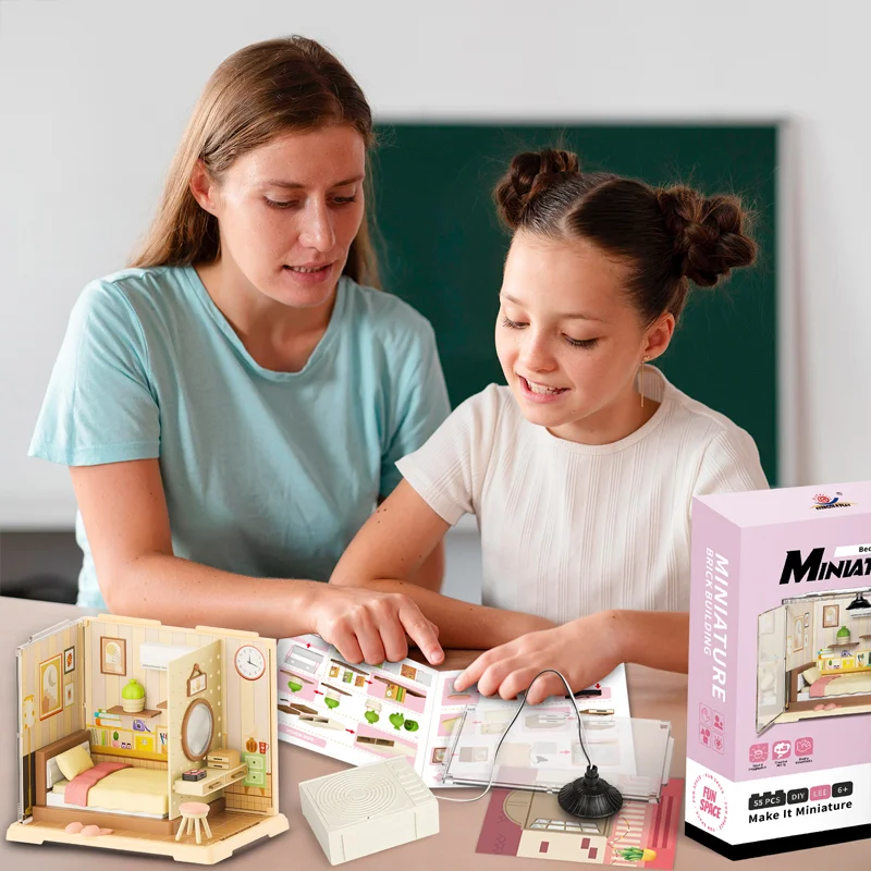 MINIATUROWY Model Pokoju do Spania Puzzle 3D Seria Super Store Happy Meals Kuchnia Plastikowy Zestaw DIY Miniatura Domu Klocki Konstrukcyjne