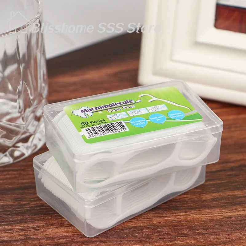 【S】Durable Material High Quality 50Pc Dental Floss Flosser Pick Tooth Cleaning Interdental Pick Oral Hygiene Care