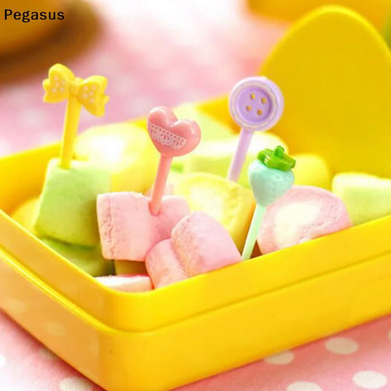 [S]Cute school supplies Fruit Fork Mini Cartoon Children Snack Cake Dessert Pick Toothpick Bento Lunches Party Decoration
