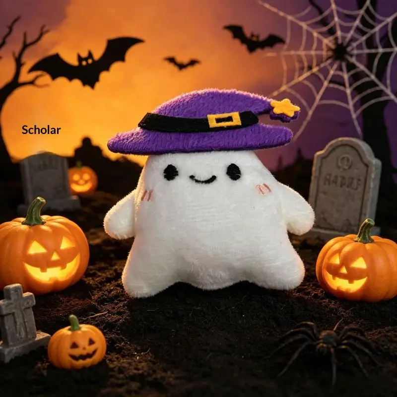 Halloween-Plüsch-Schlüsselanhänger für Damen, Kürbis, Geist, Fledermaus, Hexenhut, Trick or Treat, Cartoon-Taschenanhänger, Partygeschenke, Schlüsselanhänger-Accessoire – Detail 7