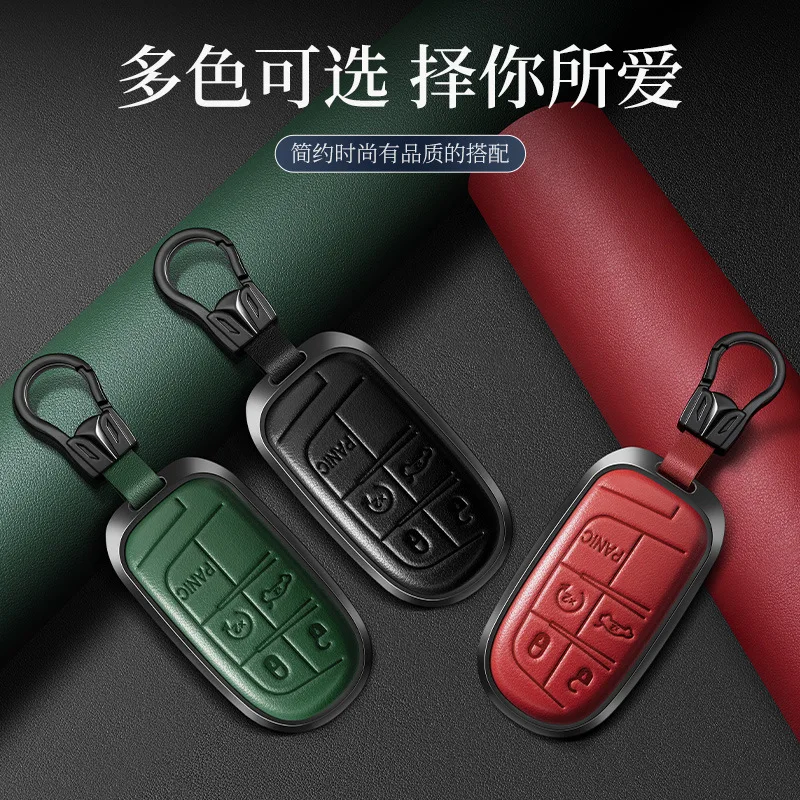 Metal Leather Car Remote Key Case  Cover Holder Shell Fob for Jeep Compass Commander Grand Cherokee Keychain Interior view 4