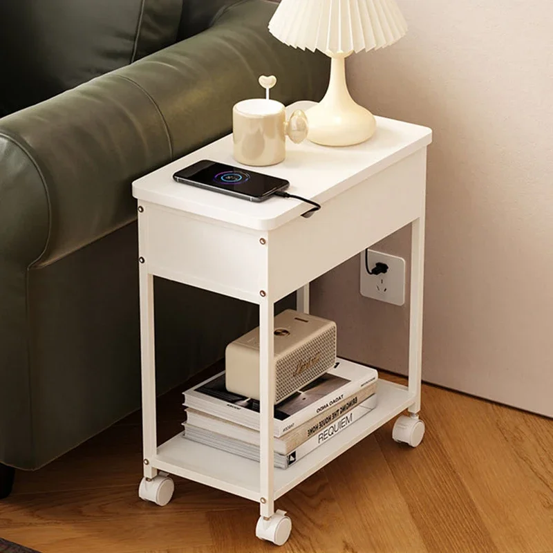 

White Cabinet Storage Nightstand Small Living Room Bedside Tables With Charging Station Muebles Para El Hogar Home Furniture