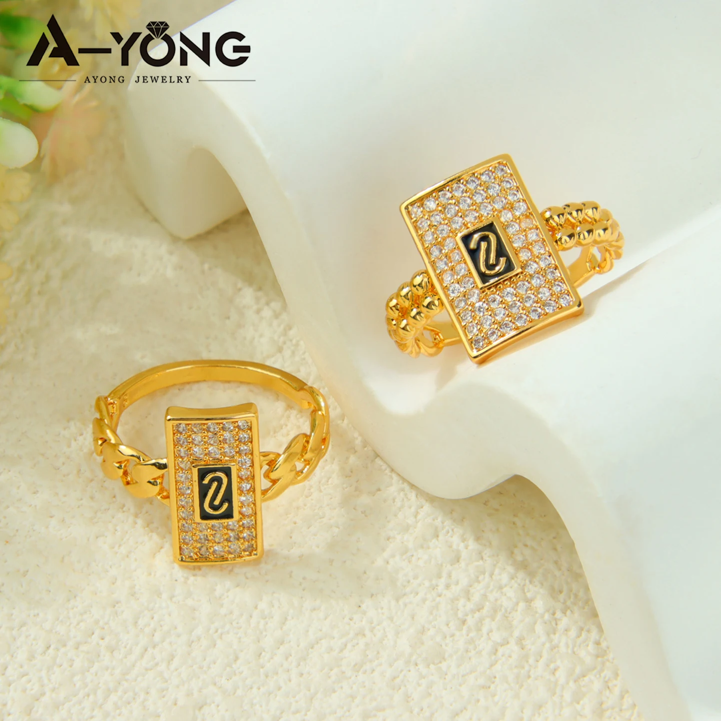 Italienische Hip-Hop Zirkonia-Ringe 21k Vergoldet Arabischer Mode-Punk-Stil Ring Dubai Damen Event Party Vintage Schmuck – Detail 5