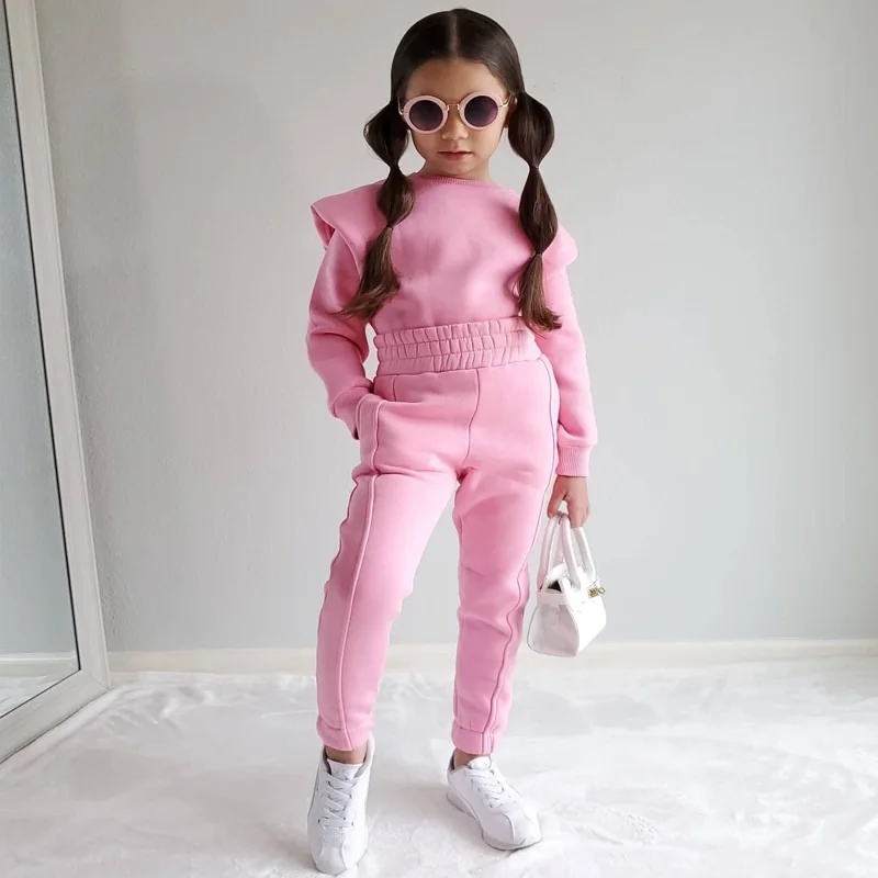 

Fashion Baby Girl Cotton Fleece Clothes Set Hoodie+Pant 2PCS Infant Toddler Child Casual Loose Sweatshirt Set Baby Clothes 1-7Y