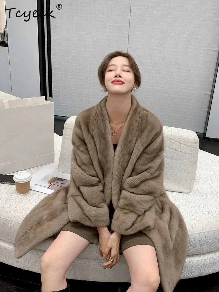 

Tcyeek Natural Mink Fur Coat Woman Mid-length Clothes Fashion Winter Jacket Women Real Fur New in Outerwears V-neck Шуба Женская