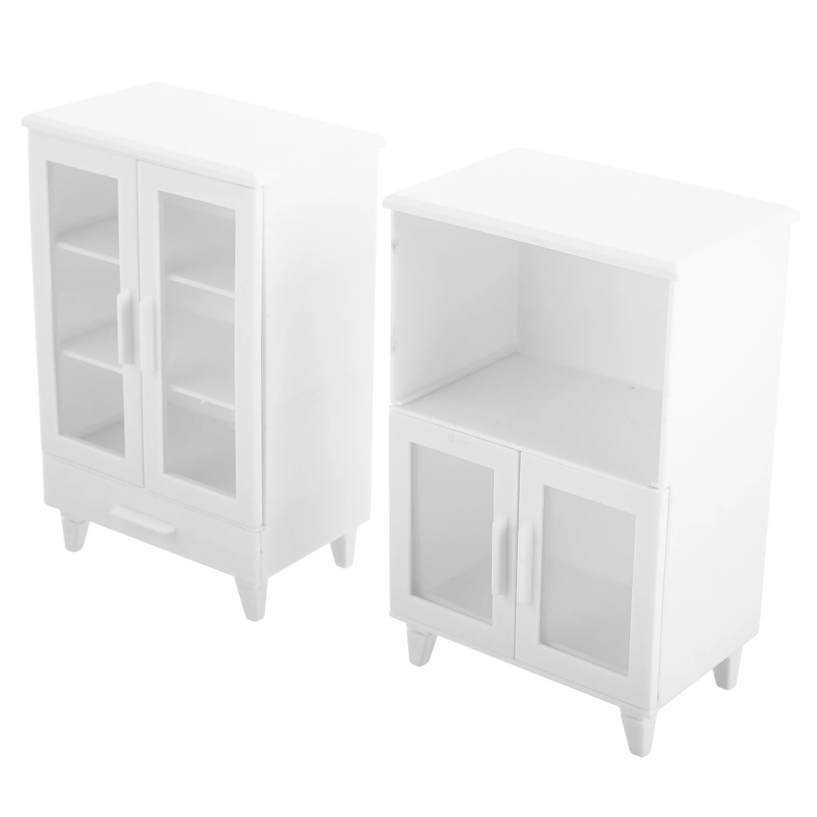 2 ชิ้นตุ๊กตาตู้ที่สมจริงโมเดิร์นพลาสติกสีขาวมินิเฟอร์นิเจอร์ Retro Decor Storage ขนาดกะทัดรัดมัลติฟังก์ชั่น