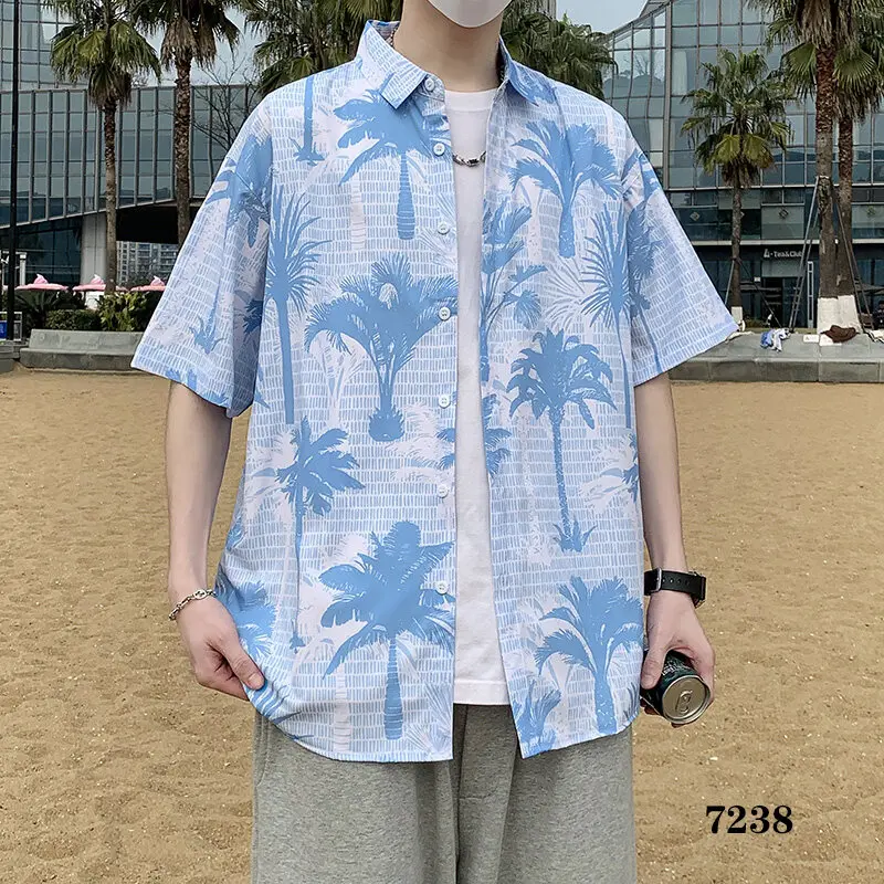 Plus Size Summer Men's Hawaiian Shirt Beach Printed Short Sleeved Loose Men Floral Shirts Vacation Holiday Casual Mens Clothing