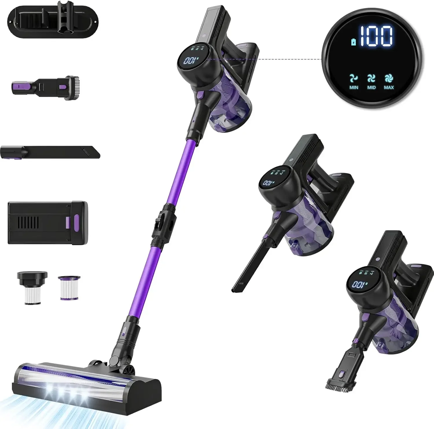 

Cordless Vacuum Cleaner: Portable Stick Vacuum with Rechargeable Battery 6-in-1 Powerful Vacuum Cleaner for Home wit