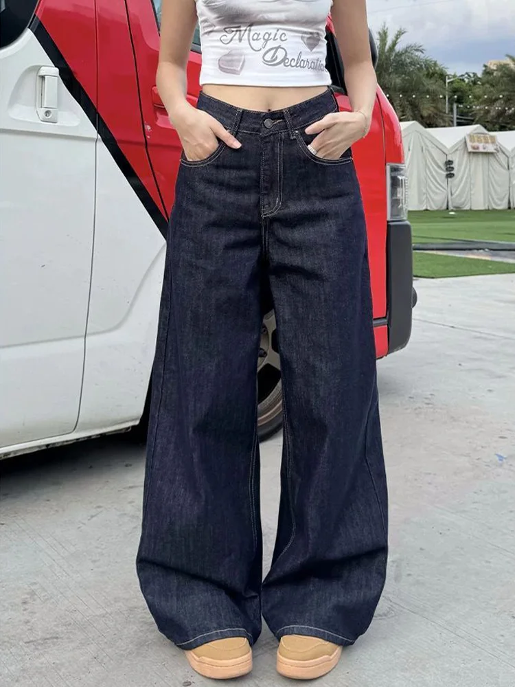 

plus Size American Retro Wide Leg Denim Jeans Women Summer Spicy Girl Loose Straight Casual Drapey Floor-Length Pants