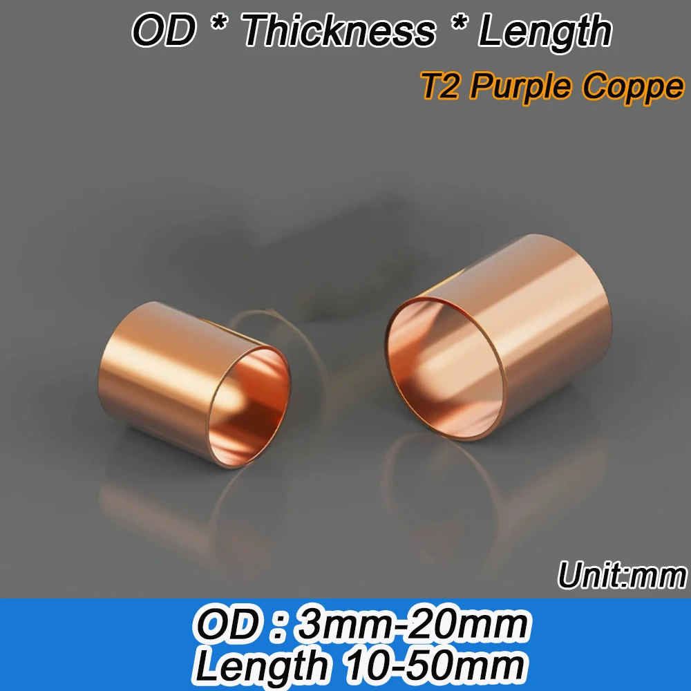 T2 Purple Copper Bushing Sleeve Hollow Copper Tube OD 3-20mm Length 10-50mm Chisel Carving Knife Handle Shank Copper Bushing DIY