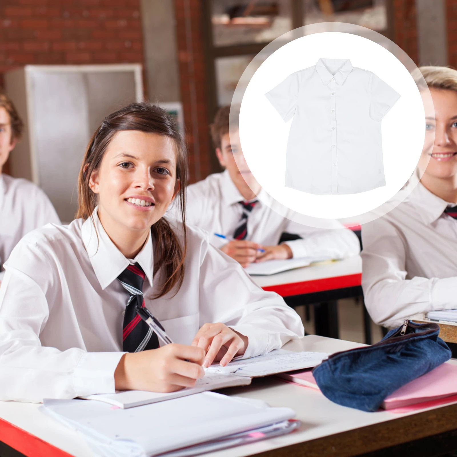 

1pc Japanese Style Short Sleeve Shirts Student Uniform Fashionable Breathable Polyester Material Schoolwear