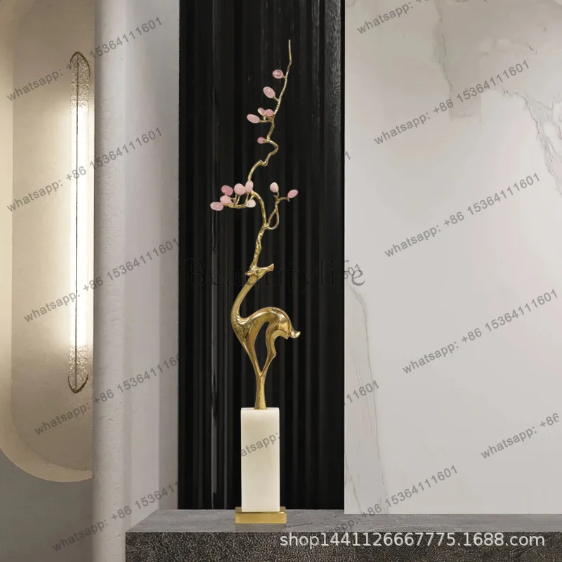 Light luxury lucky amethyst copper deer ornament villa living room floor entrance