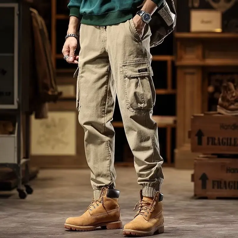 

Trendy American Paratrooper Work Pants Men's Casual Pants with Multiple kets Spring Autumn Wear Polyester Fiber Youth