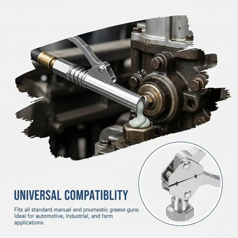 10000PSI Grease Nozzle Universal Locking Clamp Type Double Port Compatible with M6-M14 for Home Garage DIY Projects