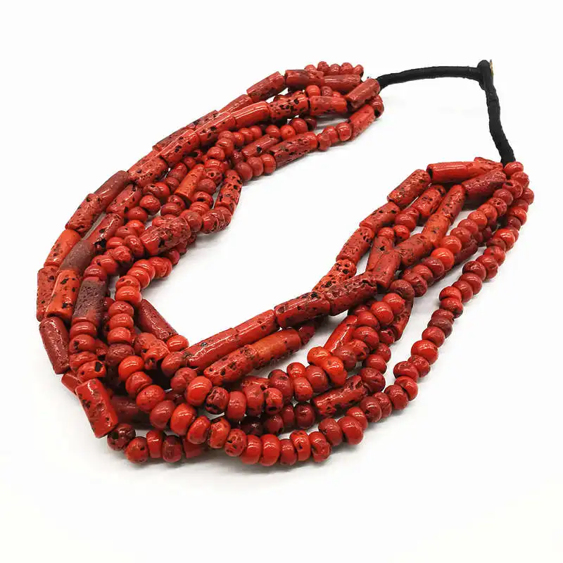 Sherpa Glass Beads Coral Red Antiqued Lampwork Beaded Necklaces2024 New Arrival Tibetan Jewelry TNL190