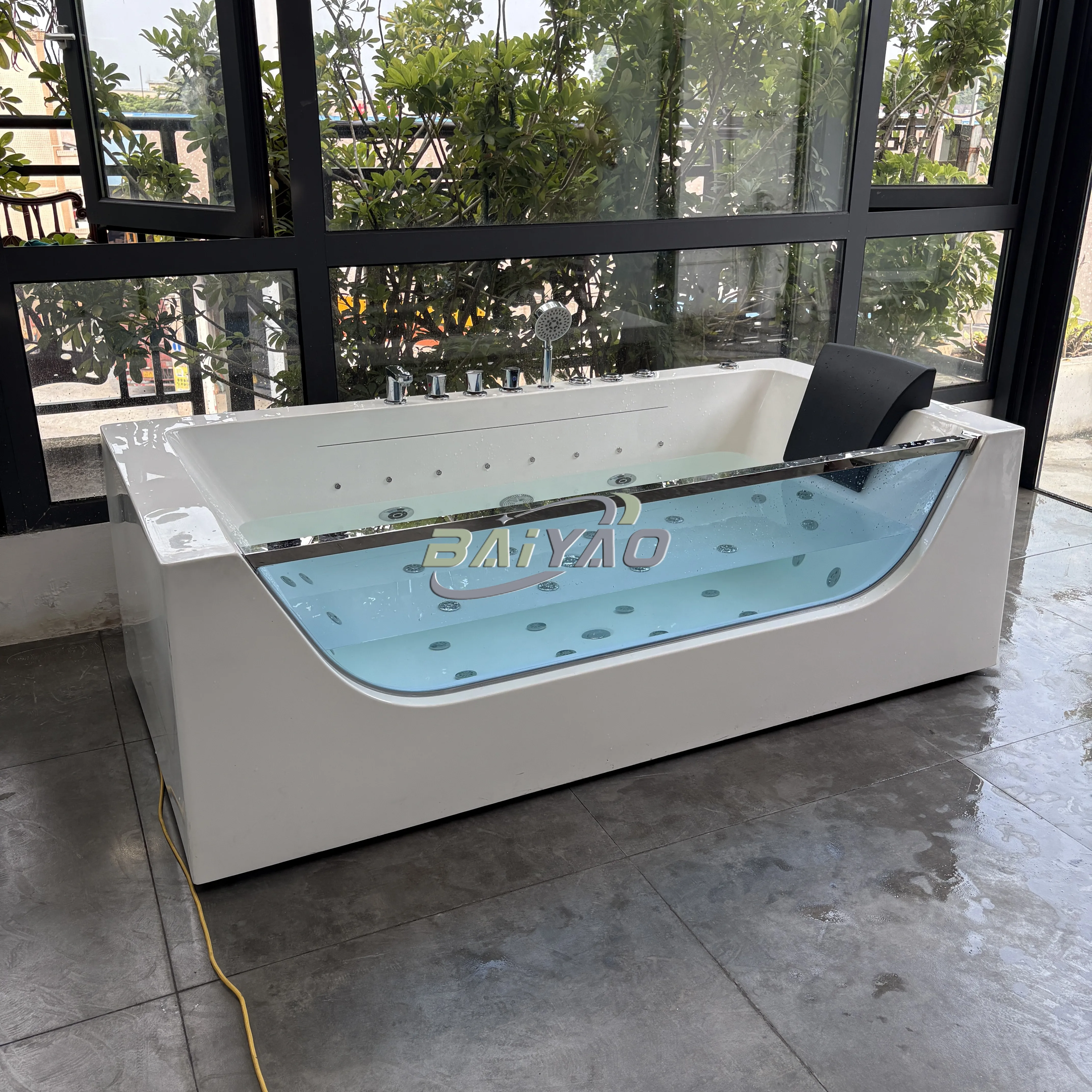 

Luxury One-Person Rectangular Acrylic Massage Bathtub With Drainer Apron Installation For Premium Home Spa Or Hotel Use
