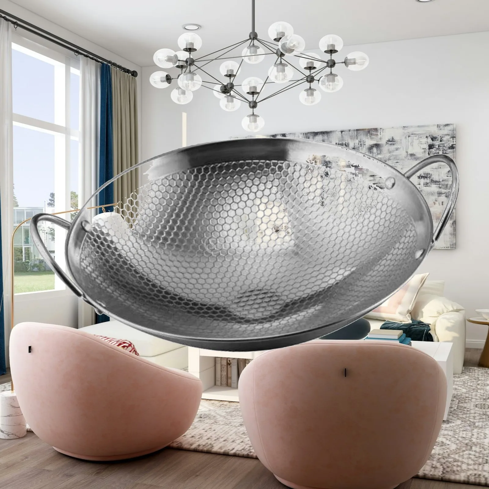 Double Ear Wok Pot Nonstick Skillet Pot Conduction Drawing Wok Cookware Frying Pan for Cooktops Kitchen Seasoning Home