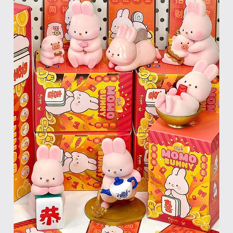 

MOMO BUNNY Rich Series Blind Box Toys Mystery Cute Anime Figure Rabbit Doll Model Desktop Ornament Girl Surprised Gift Toy