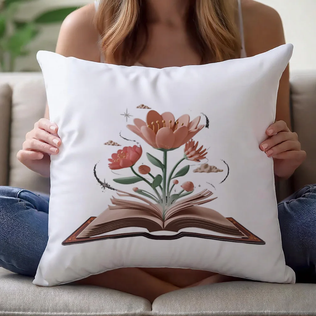 Vintage Floral Book Pillow Cover Single Sided Polyester 18x18 Inch Zipper Washable Literary Home Decor