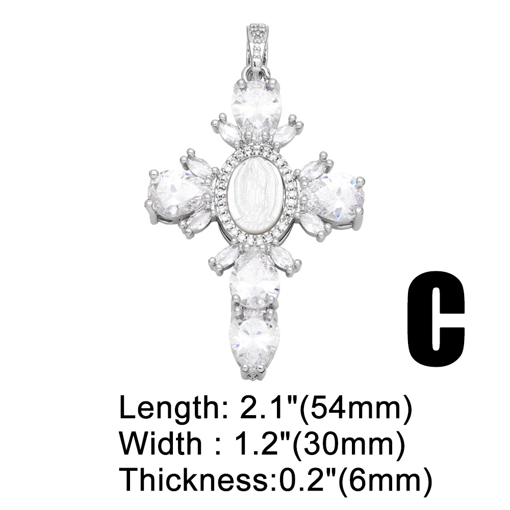 OCESRIO Trendy Large White Crystal Cross Pendant for Necklace Copper Gold Plated Enamel Eye DIY Jewelry Making Supplies pdtb296