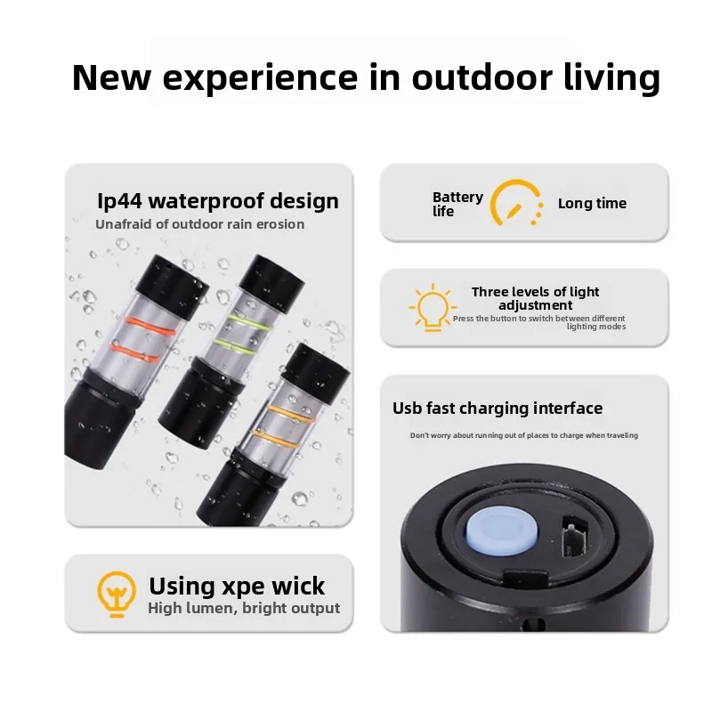 Portable LED Hand Torch Multicolor Color Strip Ambient Light Rechargeable Camping Decor Flashlight for Outdoor Travel Hiking