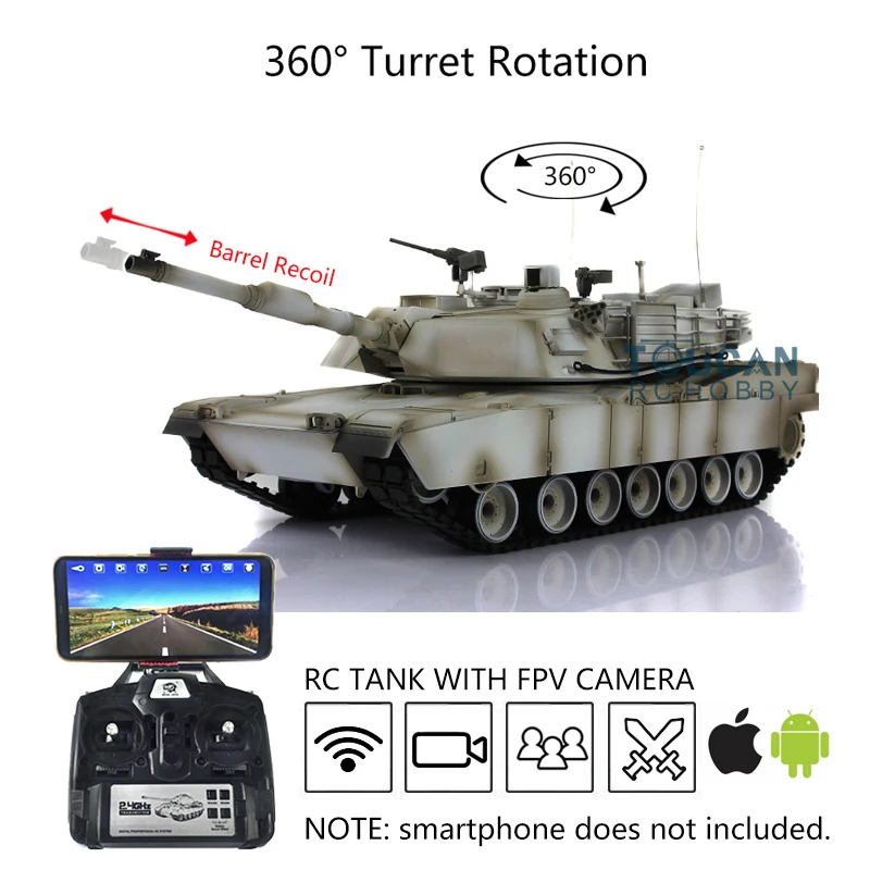 

HENG LONG 1/16 7.0 Customize FPV Abrams RC Tank 3918 360° Turret Barrel Recoil Remote Control Car Boys for Toys TH17841-SMT4