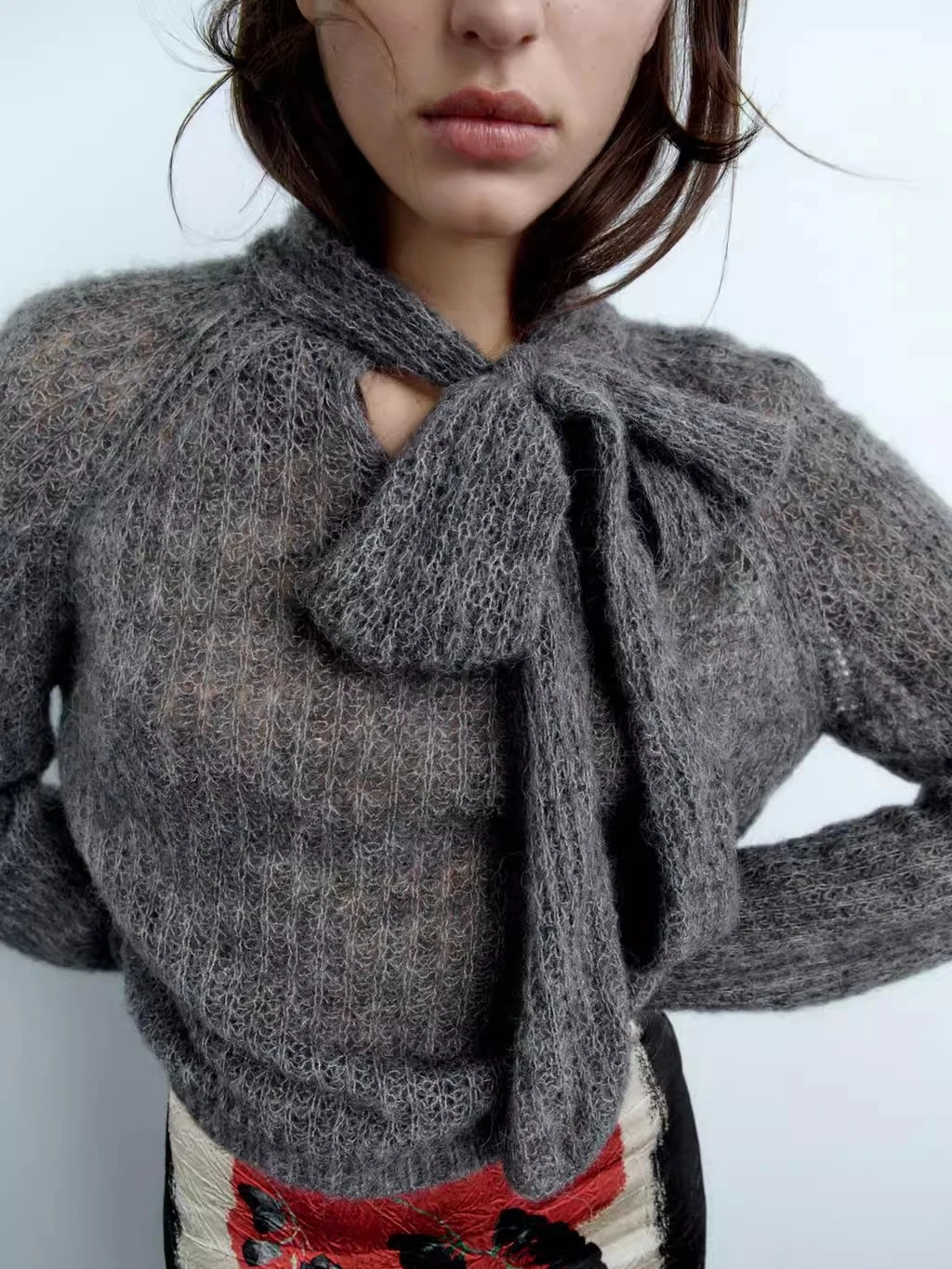 

Autumn Winter New Arrival Women's Lazy Sle Knitted Sweater Hollow out Knot Decorated Soft And Cozy 8-24 Years Old