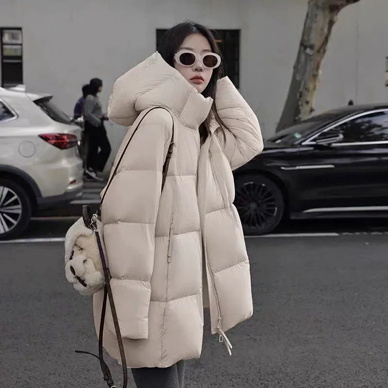 無地コート パーカー ルーズ レディース ダウンジャケット 2025年冬新作 暖かい フード付き 厚手 ホワイトダックダウン レジャー レディース ダウンジャケット H438
