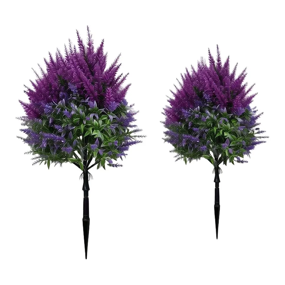 2PCS Artificial Lavender Stakes 50cm Fake Purple Flowers With Ground Spike For Garden Patio Outdoor Decor