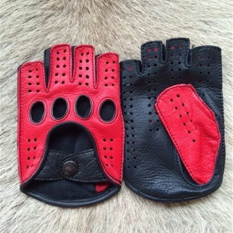 

High Quality 2025 New Half Finger Men Genuine Leather Gloves Goatskin Gloves Fashion Men Breathable Driving Gloves Male Mittens