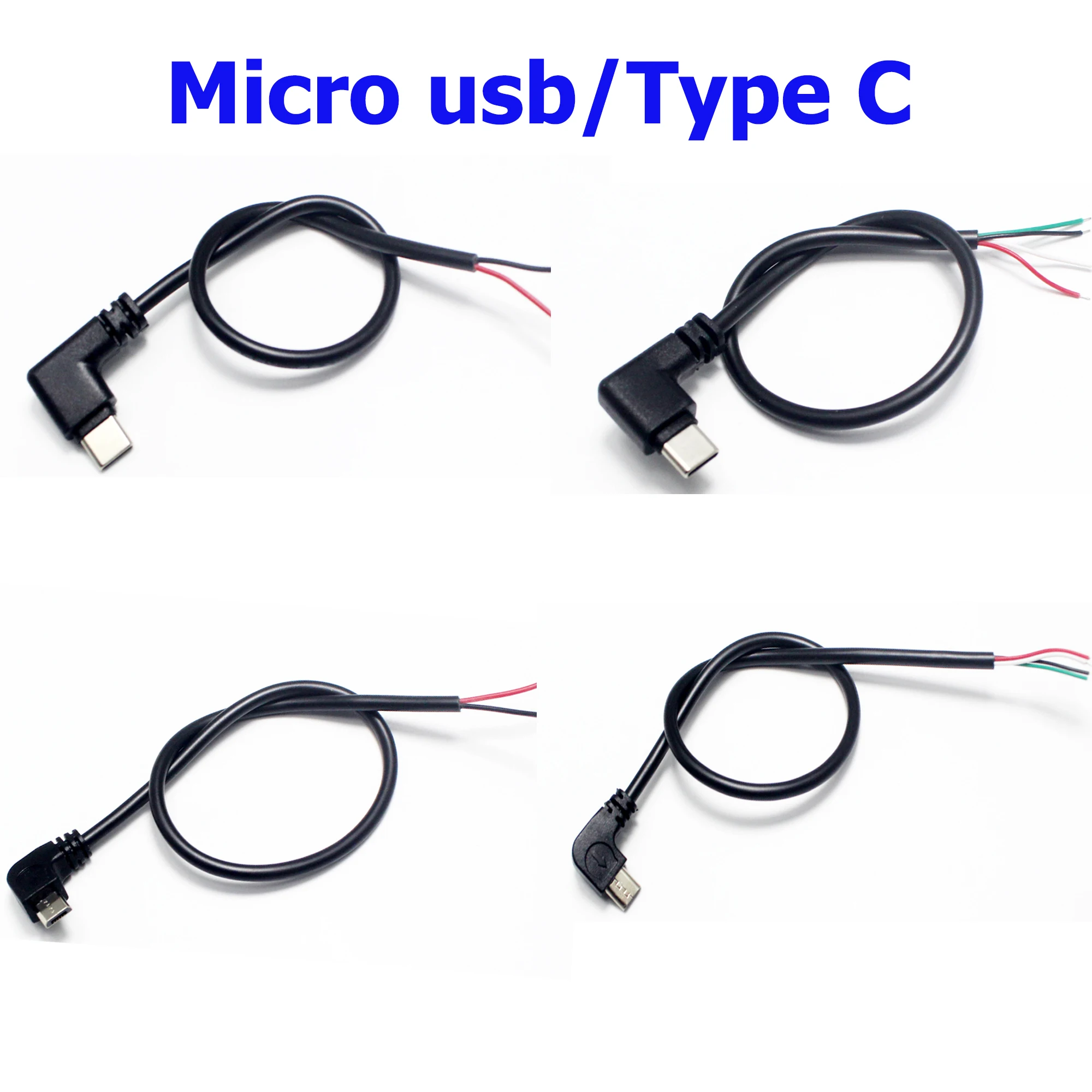 1Pcs 2 Wire 4 Wires Micro Type C USB Connector Straight/Elbow Head Male Jack 4Pin/2Pin Type-C Male Extension Cable Line For DIY