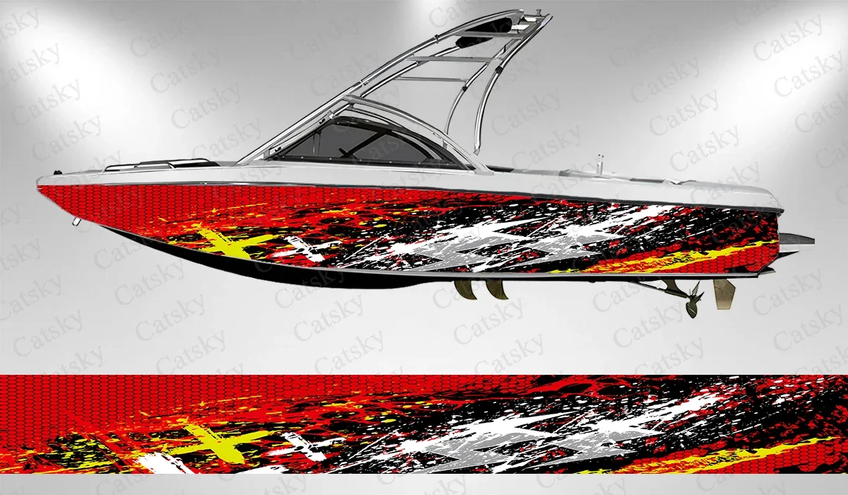 Graffiti ink striped graphics Boat Stickers Vinyl Boat Wrap for Pontoonman Console Deck Boat Fishing Platform Decal Sticker