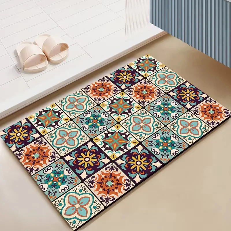 VIKAMA Classical Flowers Diatomite Coffee Machine Absorbent Mat Kitchen Entrance Table Heat Insulation Anti-scald Carpet