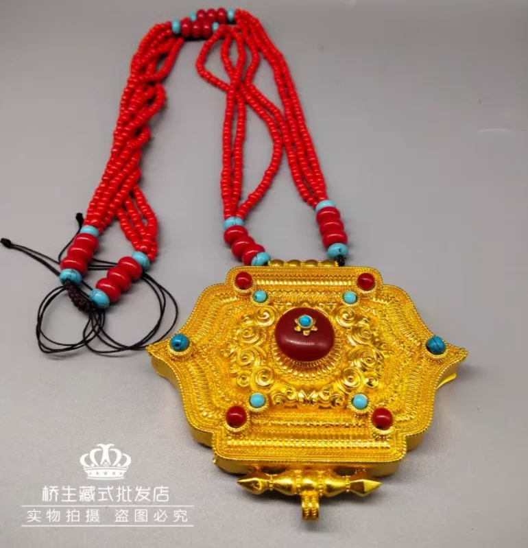 

Chinese Tibetan style Nepal Gold Plated Gawu Box Necklace Imitation Gold