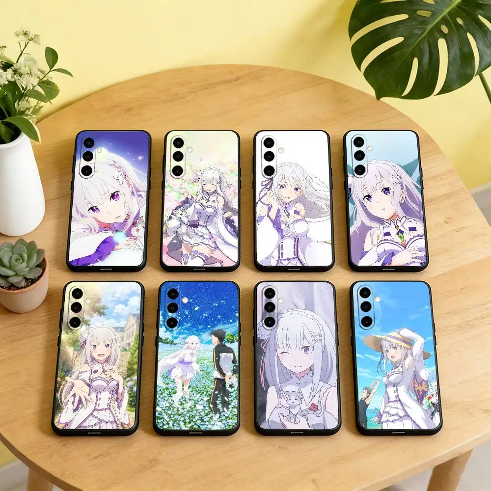 

R-Re0 E-Emilia Phone Case Black Silicone Soft For Samsung Galaxy A73,A72,A71,A70,A53,A52,A51
