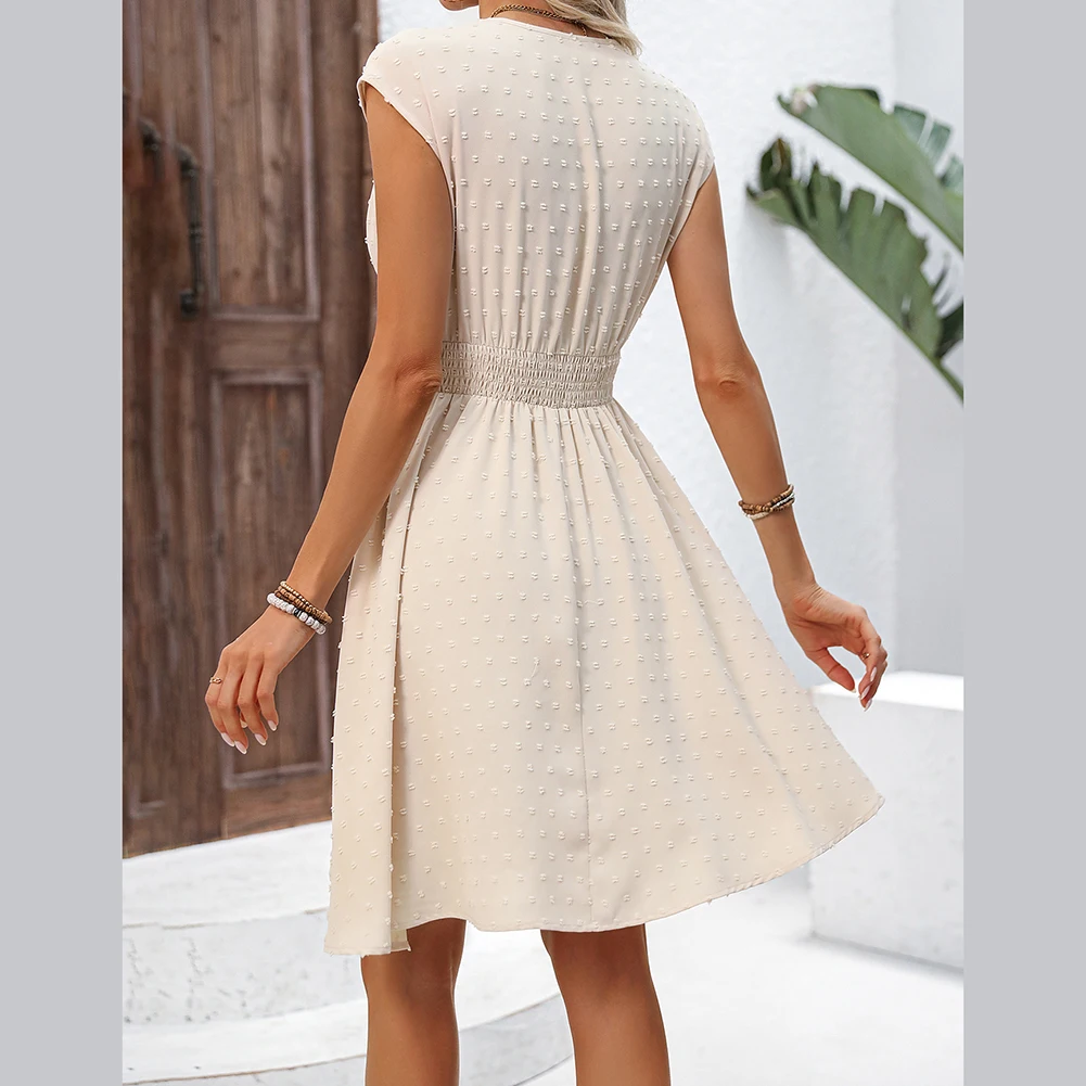 เดรสคัตเอาท์ลูกไม้คอวี สําหรับผู้หญิง เหมาะสําหรับการสวมใส่ในชีวิตประจําวัน และเที่ยวสบายๆ ทําจากผ้าโพลีเอสเตอร์เนื้อนุ่ม