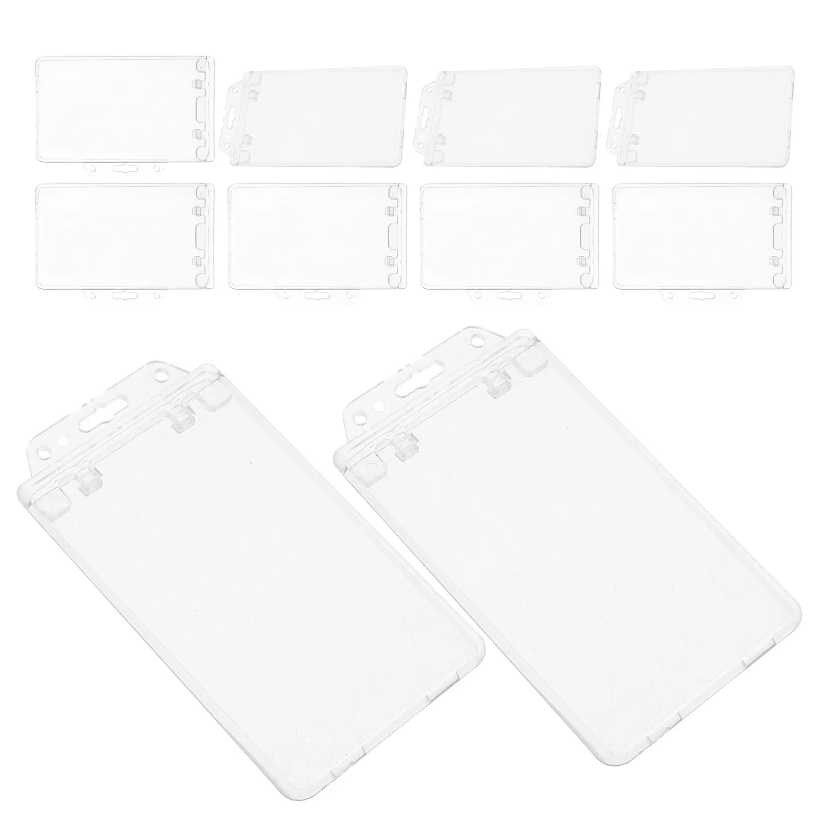 10Pcs Permanent Locking Hard Plastic Badge Holder Horizontal Clear Office School Id Protector Travel Heavy Duty Badge Protector