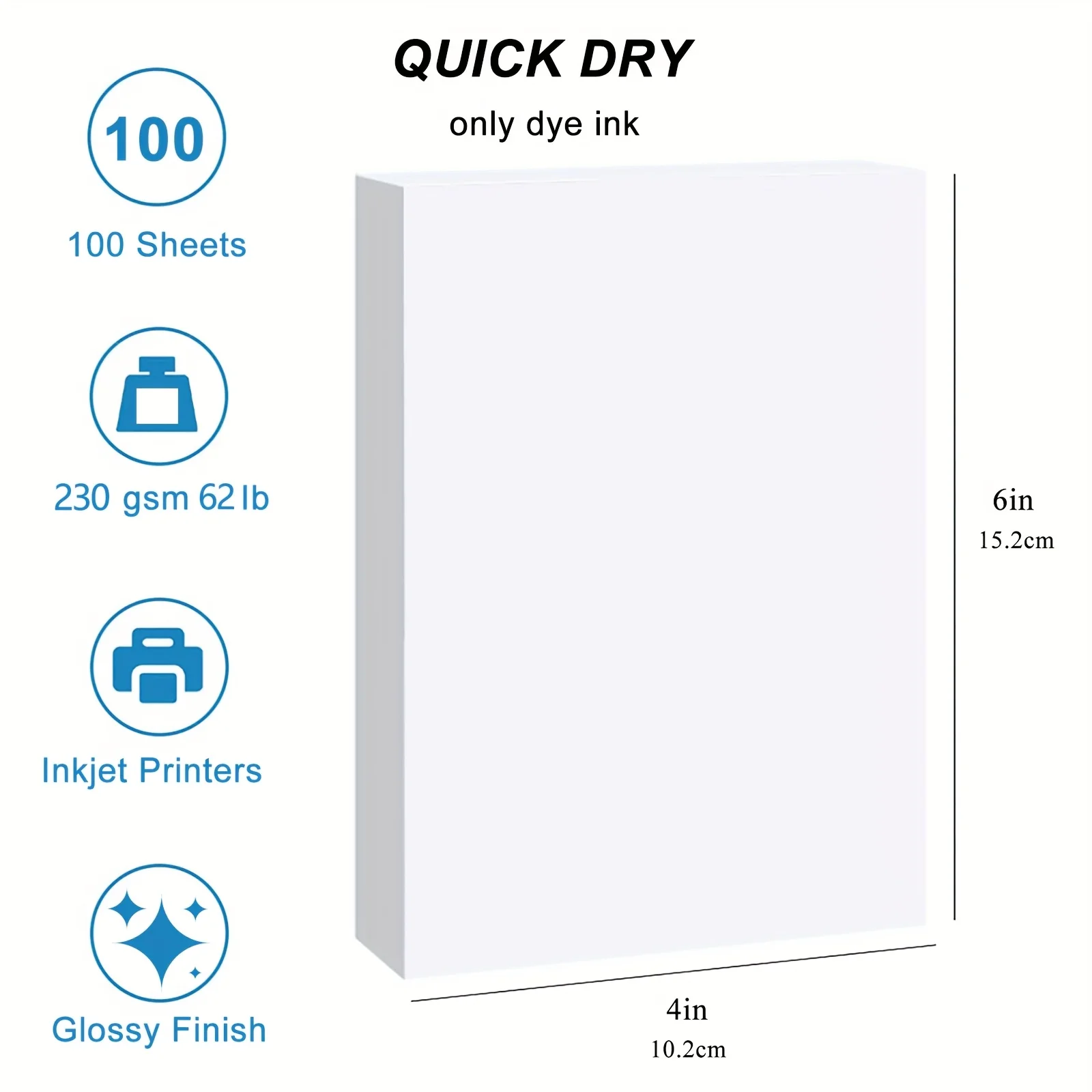 230Gsm 62Ib 100 ورقة مقاس 4 × 6 بوصات (102 × 152 مم) ورق صور عالي اللمعان للطابعة النافثة للحبر